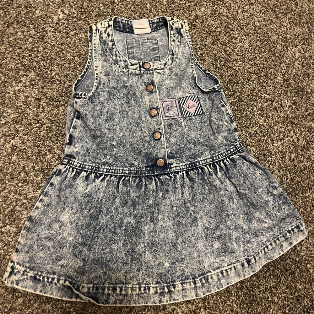 Vintage Sparkle Denim Jean Dress‎ Jumper Overalls Acid Wash 4T Made in USA Bows